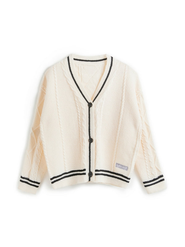Oversize Star Embroidered Cable Knit Cardigan