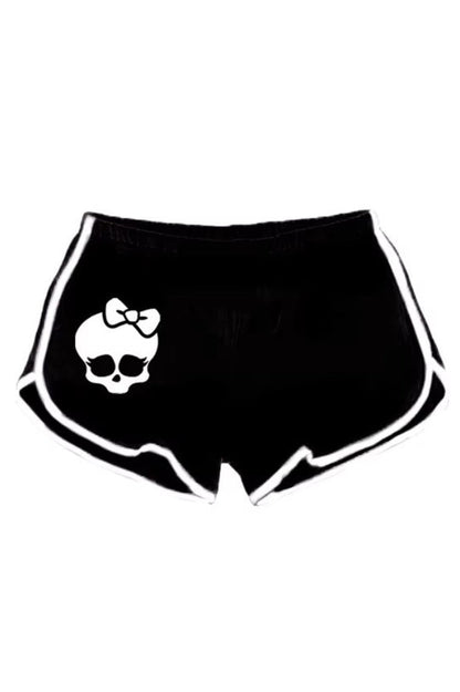 Edgy Punk Skull Print Gothic Shorts