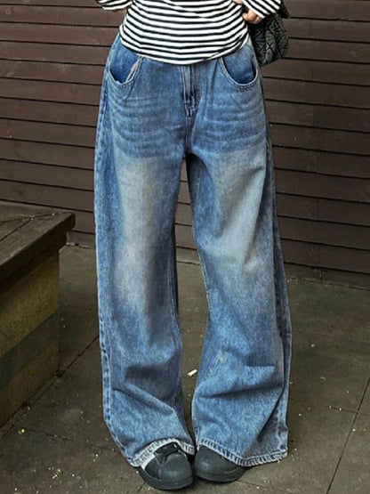 Vintage Wash Mopping Boyfriend Jeans