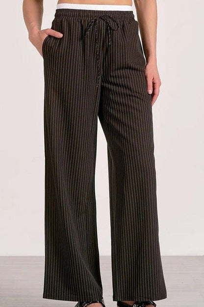Stripe Patchwork Drawstring Waist Straight Pants
