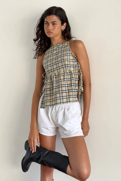 Chic Checkered Tie Tank Top