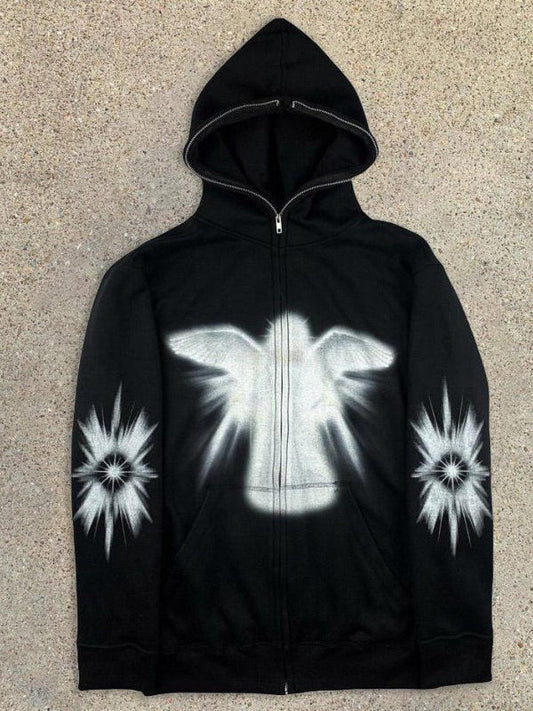 Angel 3D Print Zip-up Long Sleeve Hoodie