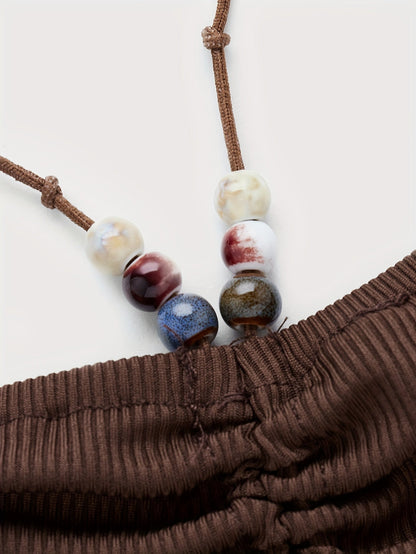 Solid Color Stretchy Polyester Blend Halter Neck Top - Y2K-Inspired Beaded Detail, Perfect for All Seasons