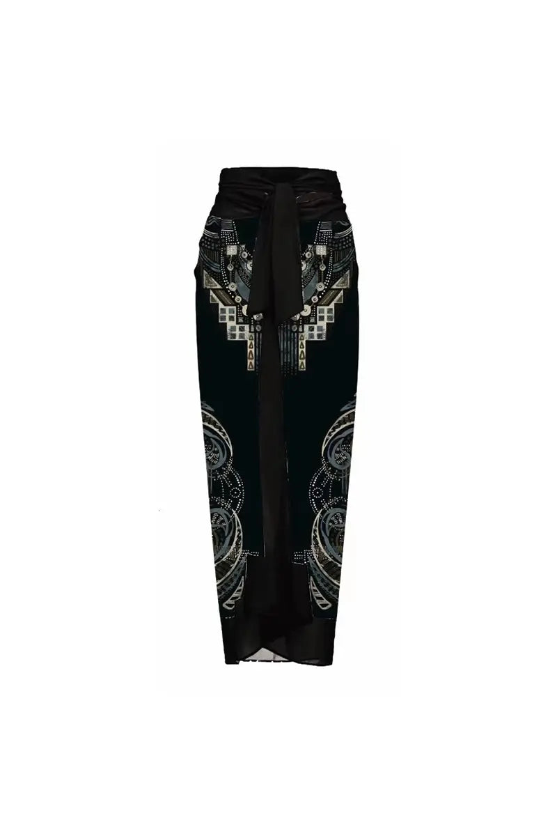 3D Black Floral Bust Decor Printed Swimsuit