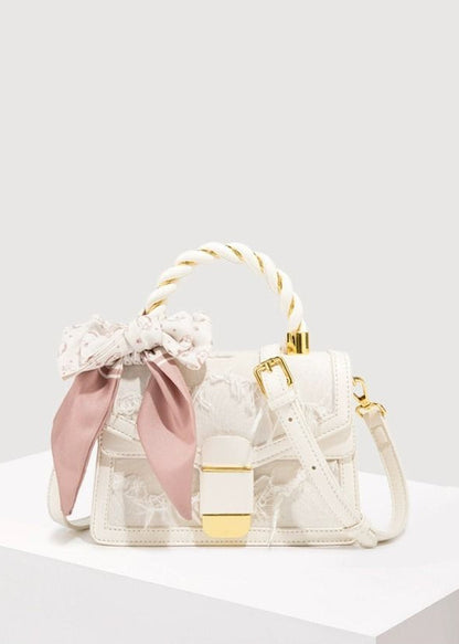 Roselle - Lace-Embellished Mini Top-Handle Bag with Scarf Detail