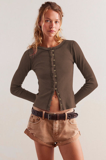 Solid Color Ribbed Cardigan