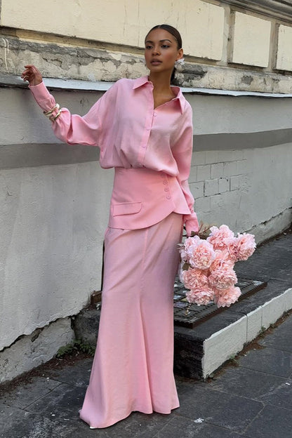 Elegant Creative Street Style Solid Long Sleeve Shirtdress Two Piece Set