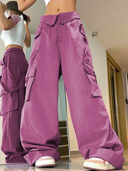 Multiple Pocket Turned Waist Cargo Pants