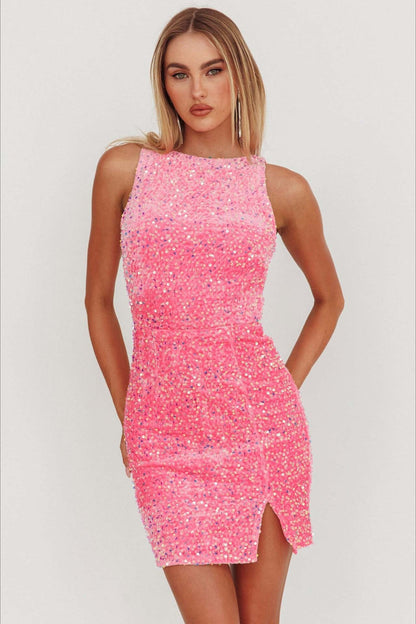 Backless Sleeveless Sequin Mini Dress