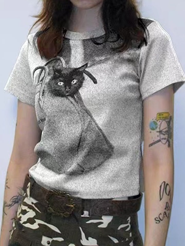 Cat Print Short Sleeve Tee