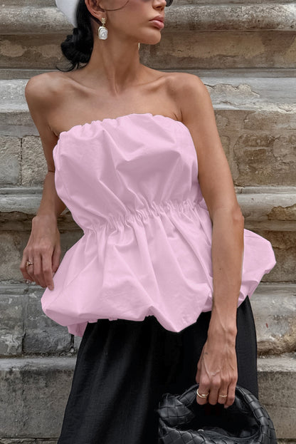 Solid Color Sleeveless Off-shoulder Elastic Waist Strapless Top