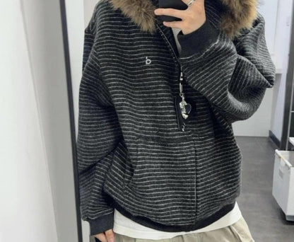 Retro Hooded Long Sleeve Coat
