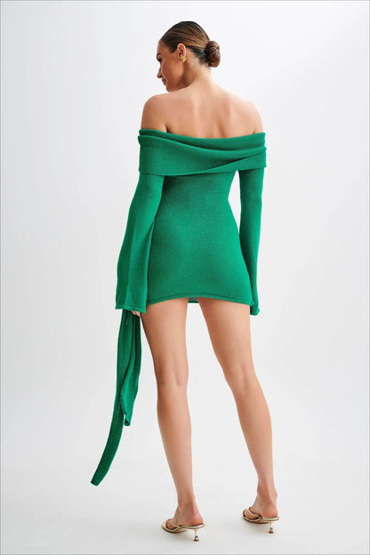 Off Shoulder Tie Knit Sweater Dress