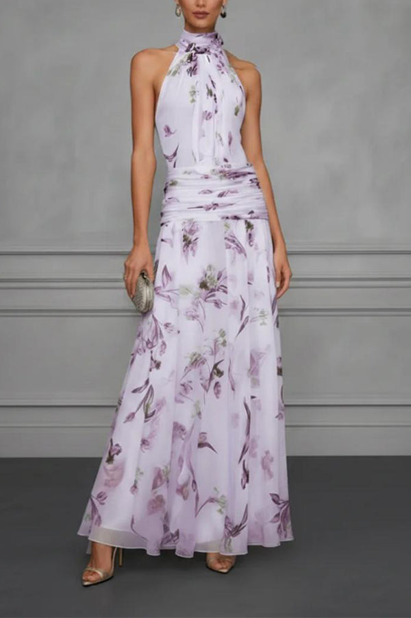Aria Ruched Halter Floral Dress