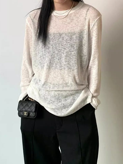 Plain Crewneck Casual Thin Long Sleeve Knits