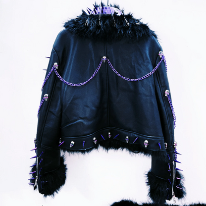 Long sleeve fluffy o ring metal chain rivet applique top  | Festival Outfits Women
