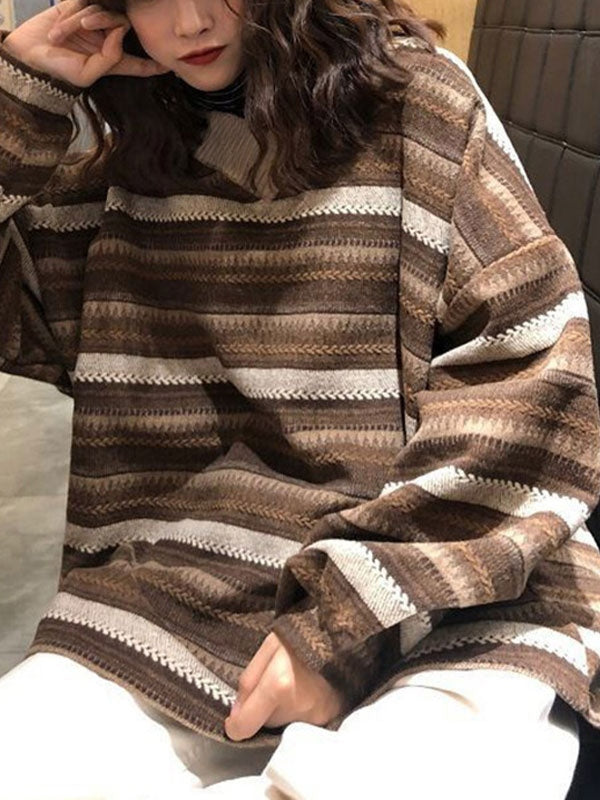 V Neck Striped Knit Sweater