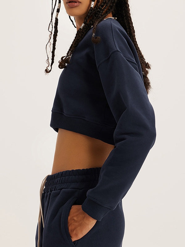 Solid Color Crop Short Sweatshirt