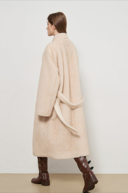 Luxe Faux Fur Tweed Long Elegant Lady Overcoat