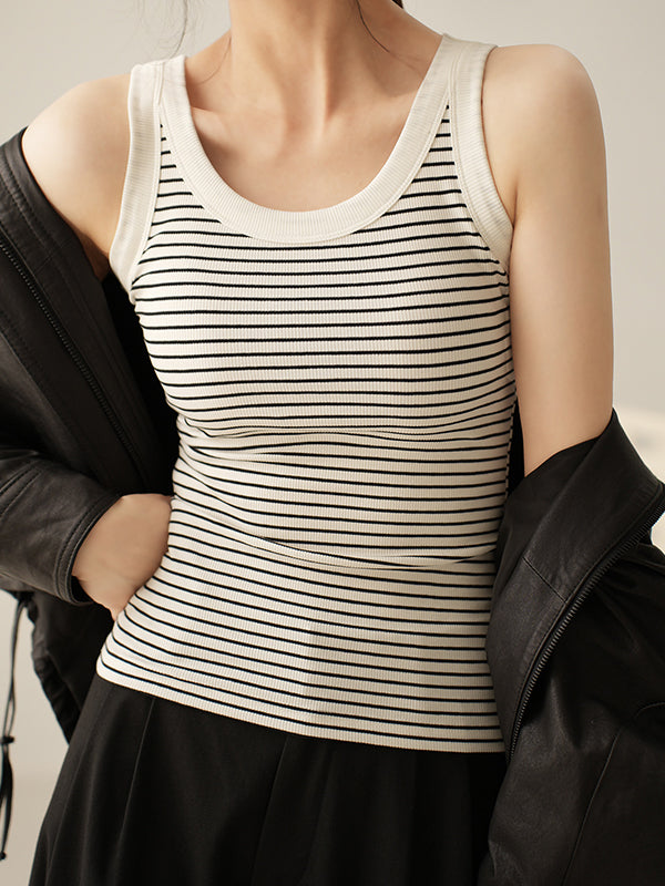 Striped Print U Neck Tank Top