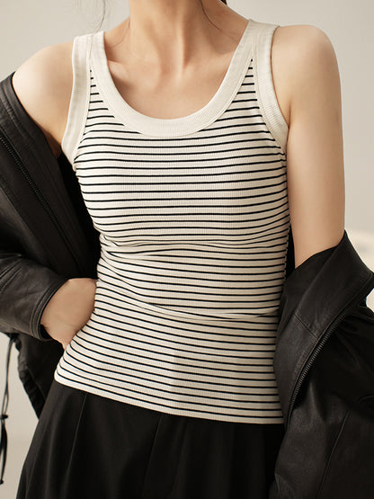 Striped Print U Neck Tank Top