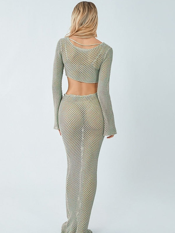 Cutout Cropped Long Sleeve Knit & Maxi Skirt Set