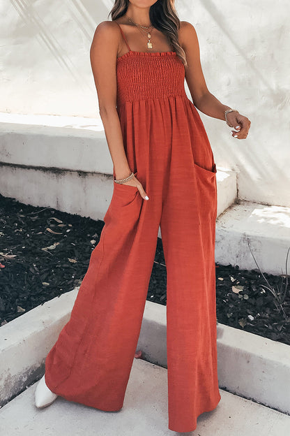 Women's Casual Sleeveless Summer Jumpsuit with Smoke Upper and Pockets | Ideal for Spring/Summer