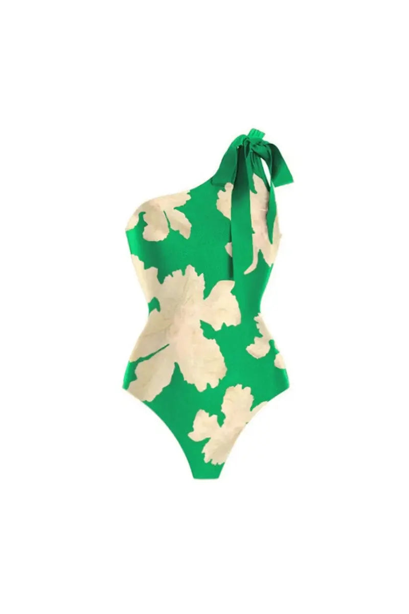 Conjunto de traje de baño con estampado de cinturón y falda cruzada