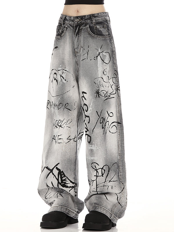 Straight style with retro trendy brand design Boyfriend Jeans