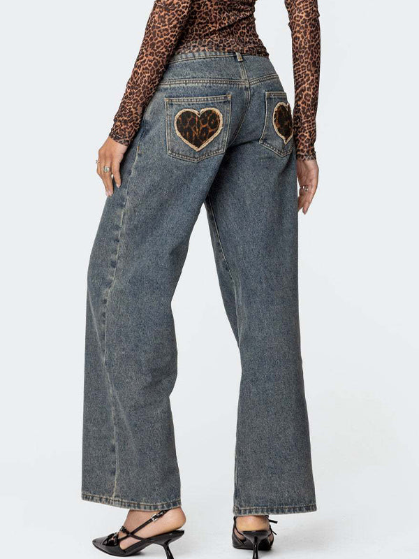 Fashion Love Leopard Pattern Boyfriend Jeans