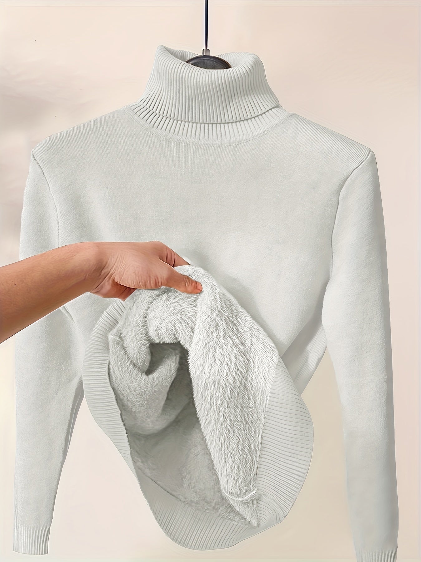 Elegante jersey de cuello alto de color liso para mujer con forro polar | Ideal para otoño/invierno