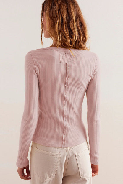 Round Neck Long Sleeve Ribbed Cardigan
