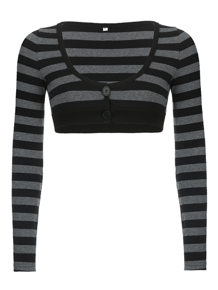 Slim Striped U-neck Gothic Vintage Knit Crop Top
