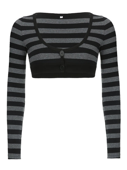 Slim Striped U-neck Gothic Vintage Knit Crop Top