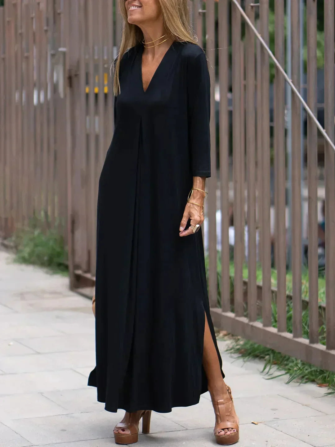 Women's Black Maxi Dress with Sophisticated Cut