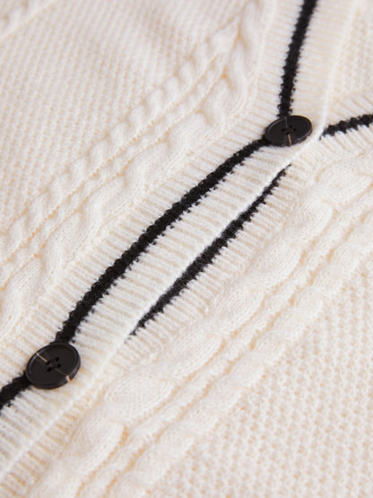 Oversize Star Embroidered Cable Knit Cardigan