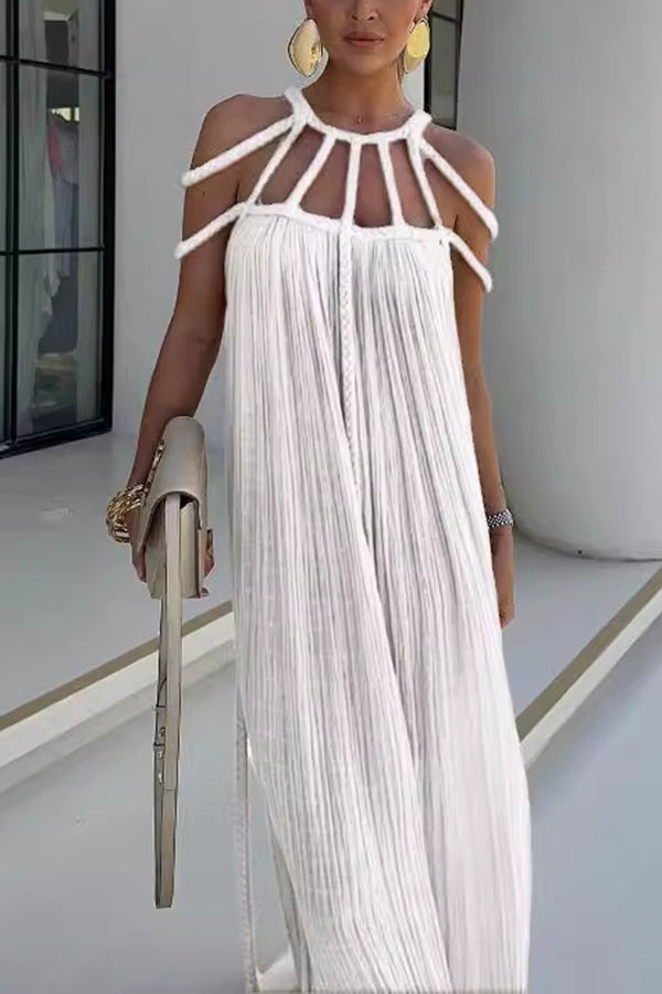 Low key luxury modern and exquisite linen blend pleated woven cover long skirt