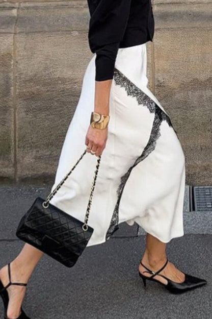 Colorblock Lace Bodycon Skirt