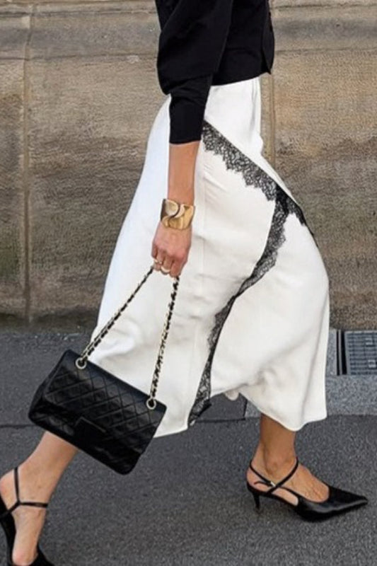 Colorblock Lace Bodycon Skirt