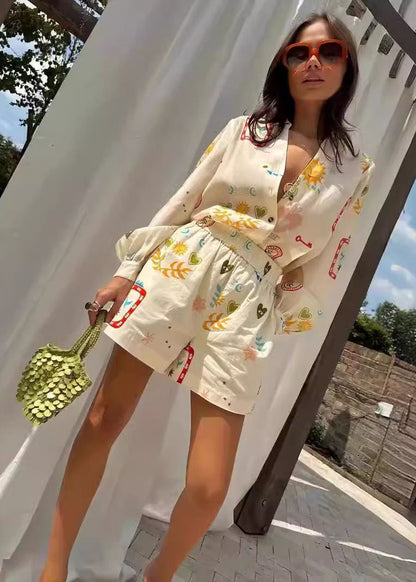 Solea - Sun & Symbol Button-Down Shorts Set