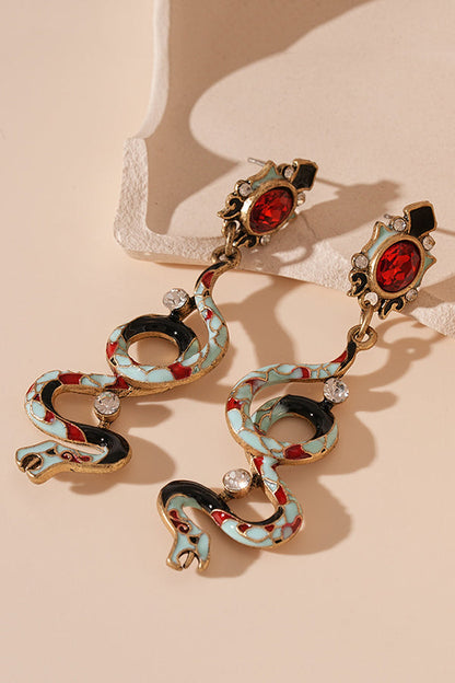 Fashionable Colorful Oil-drop Snake-shaped Gemstone Earrings
