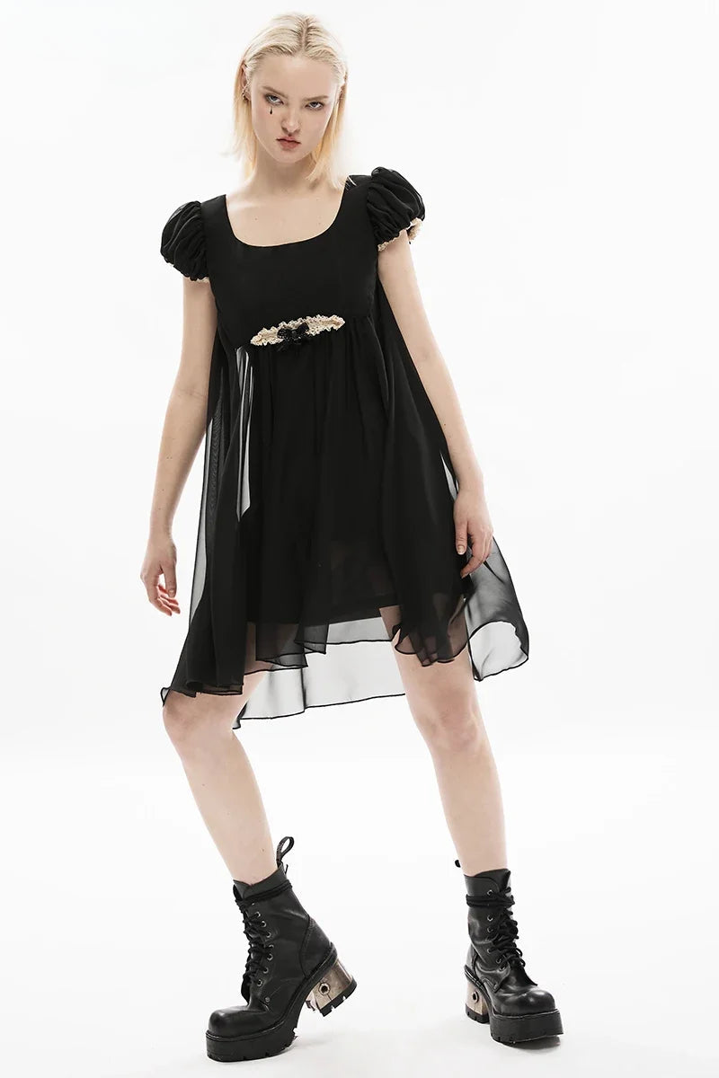 Women's Square Neck Pleated  Pumpkin Sleeve Elegant Dress