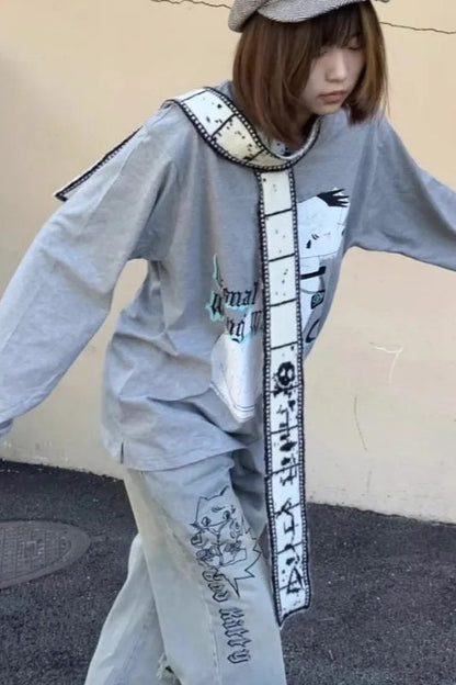 Harajuku Skull Print Knit Scarf
