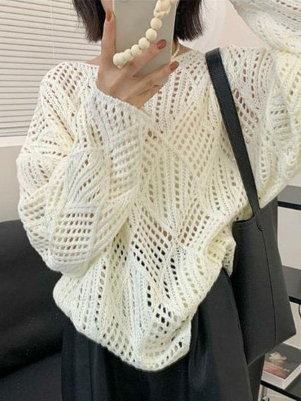 Cutout Loose Long Sleeve Knit
