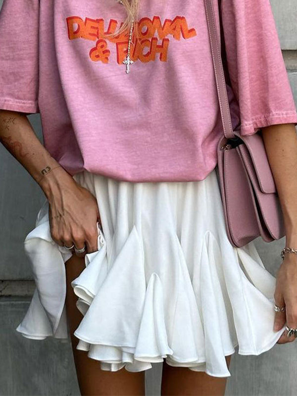 Patchwork ruffled mini pleated skirt