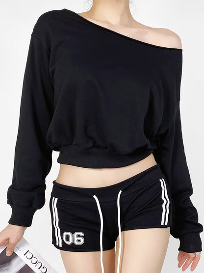 Off-The-Shoulder Long Sleeves With Bateau Neckline Sweatshirts