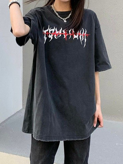 Street Distressed Graphic Print Oversized Short Sleeve Tee