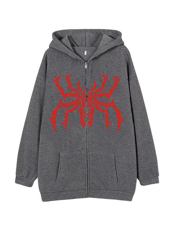 Contrast Color Spider Print Oversized Hoodie