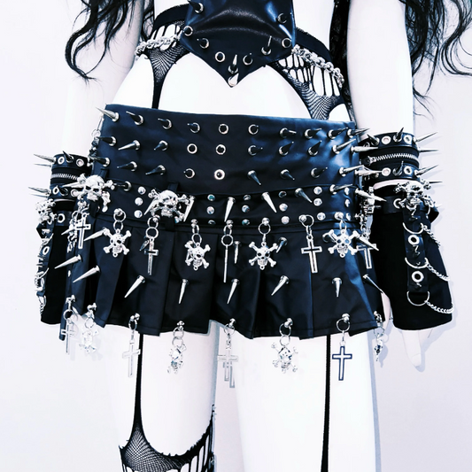 Metal chain rivet applique hollow out cut out top  | Festival Outfits Women