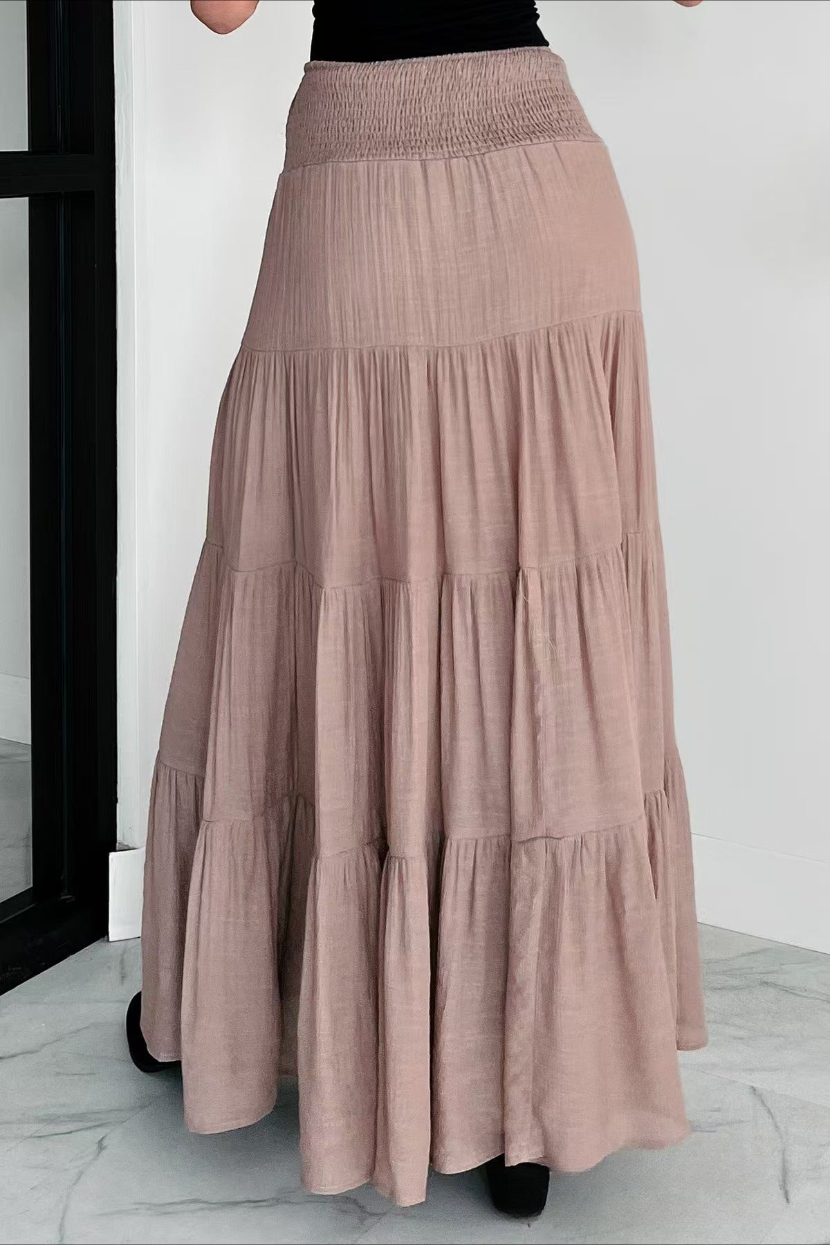 Boho Chic High Waisted Contrast Drawstring A Line Maxi Skirt